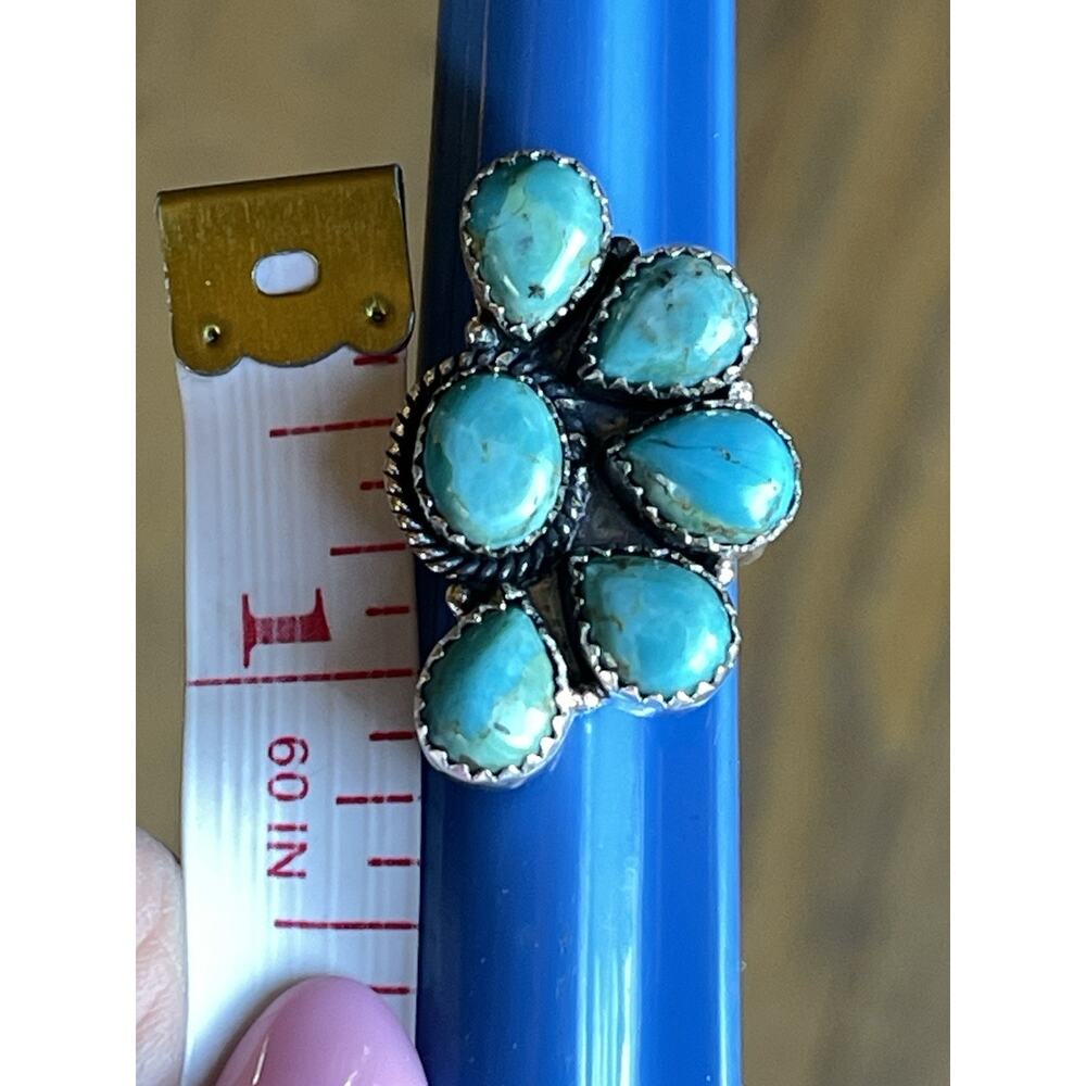 Sterling Silver NATIVE Style Turquoise Cluster Ring Size 7 Large SW Statement - Picture 11 of 11